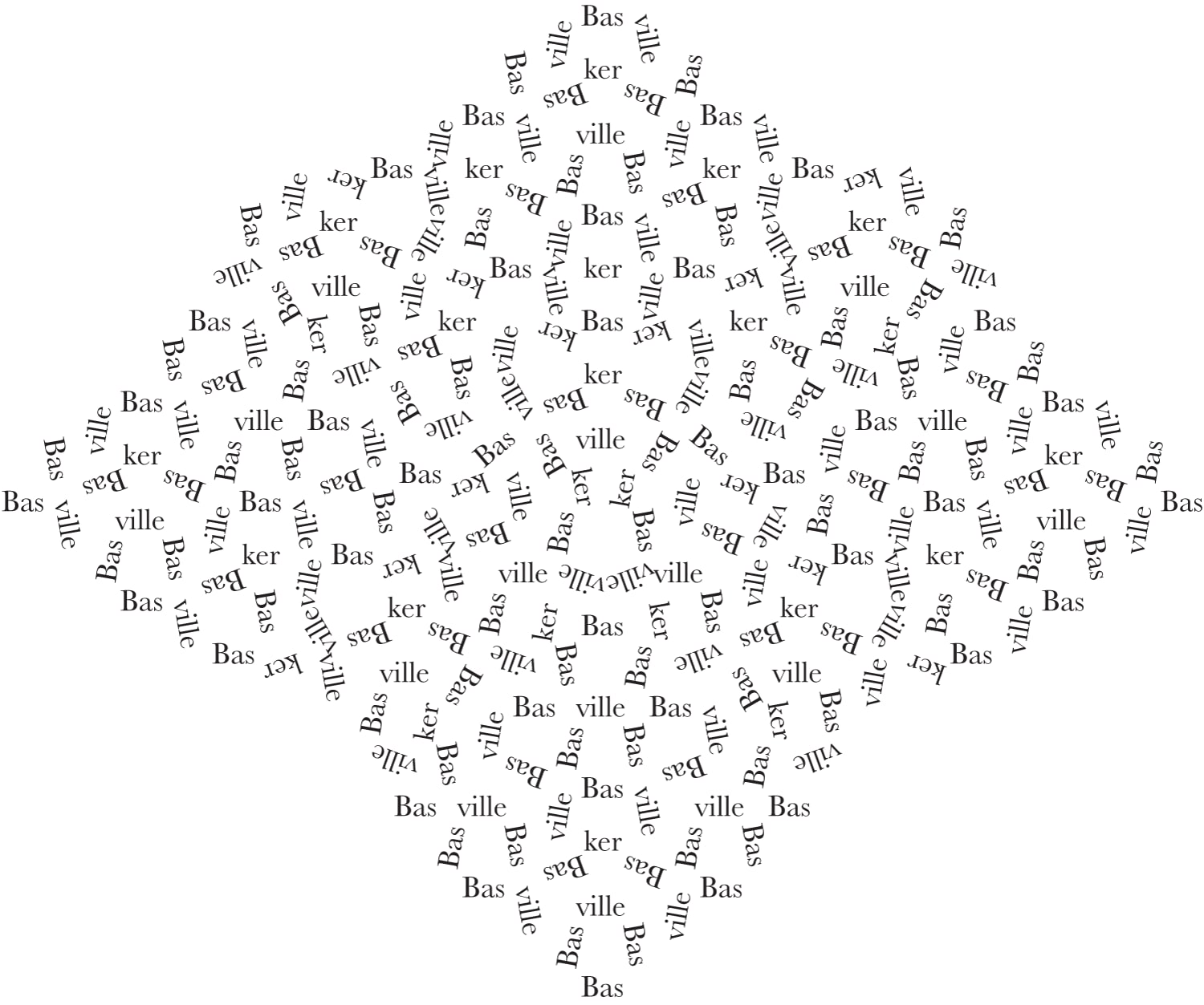 Baskerville, the word in the font, on a 9-fold rhombic tiling